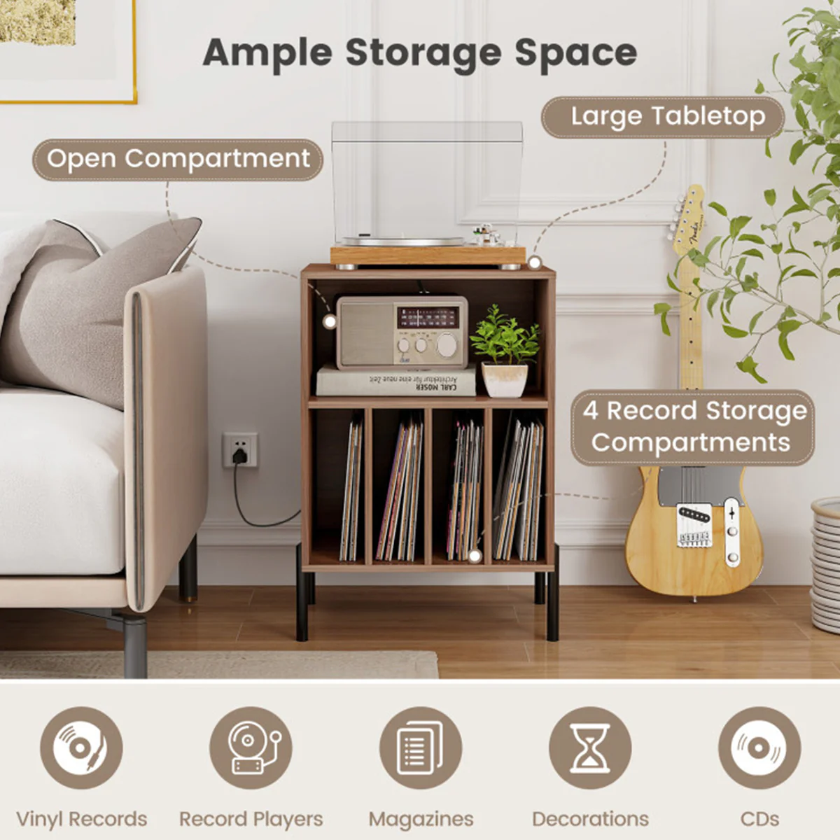 Record Player Storage Stand with Charging Station - Image 15