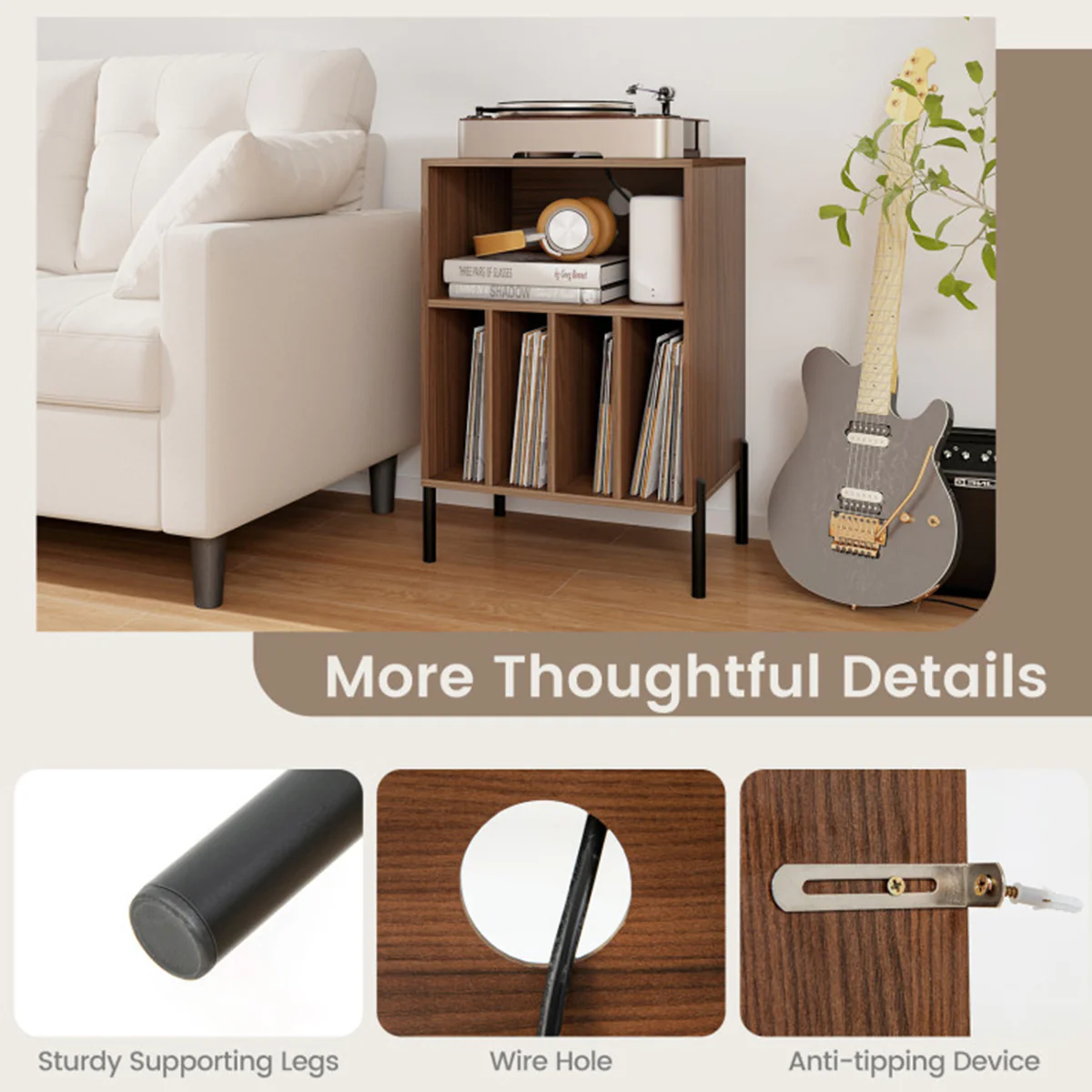Record Player Storage Stand with Charging Station - Image 16