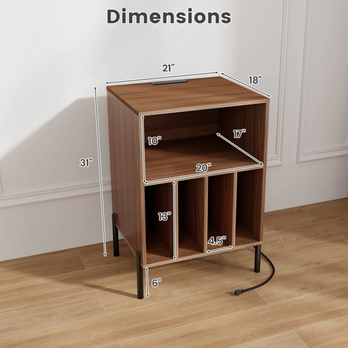 Record Player Storage Stand with Charging Station - Image 18