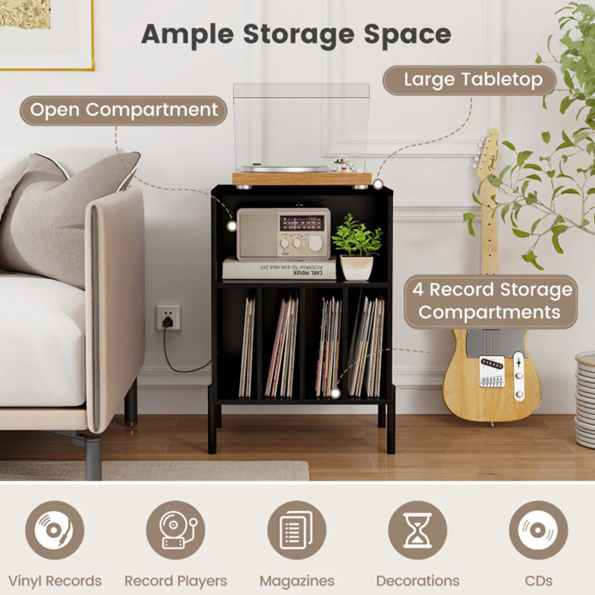 Record Player Storage Stand with Charging Station - Image 20