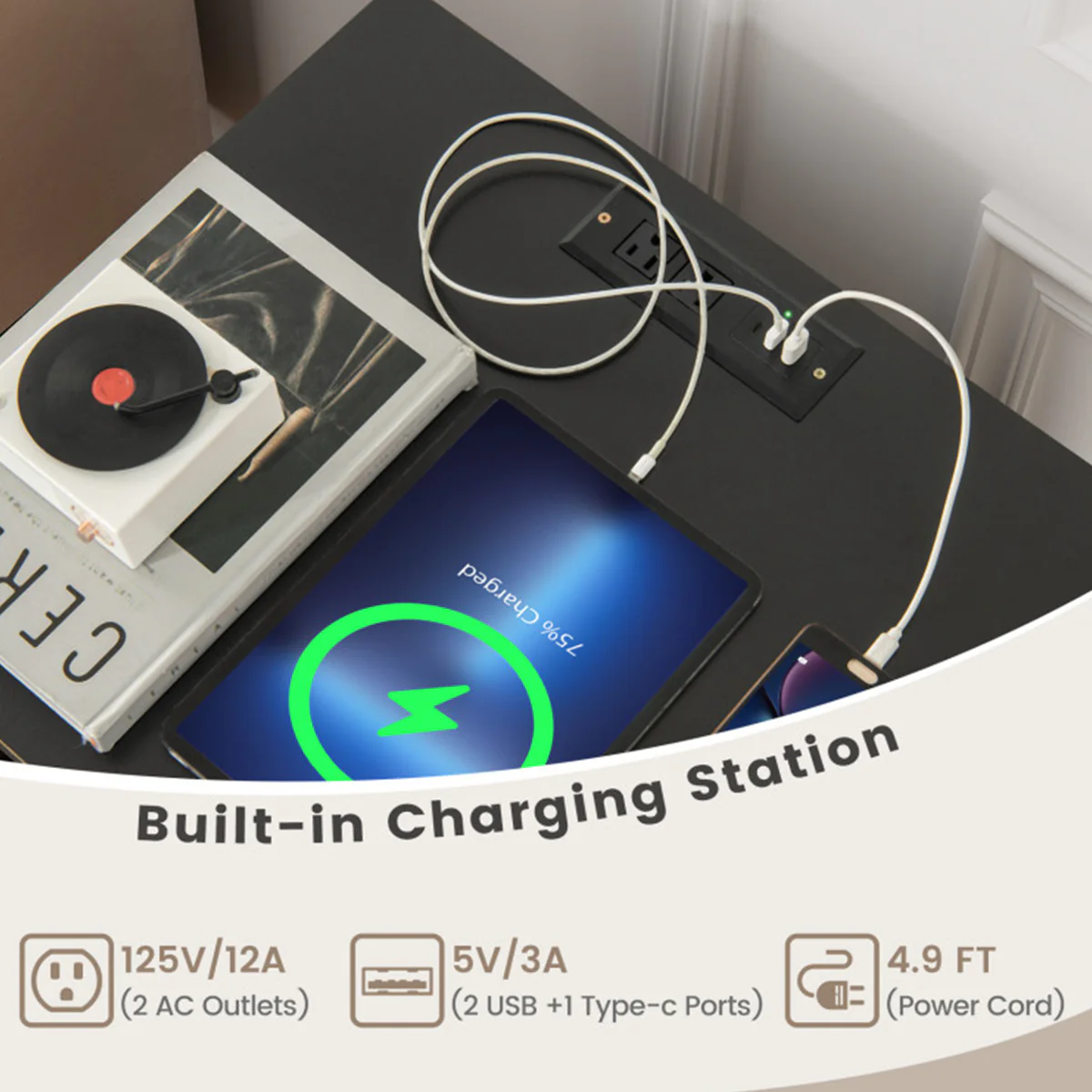 Record Player Storage Stand with Charging Station - Image 21