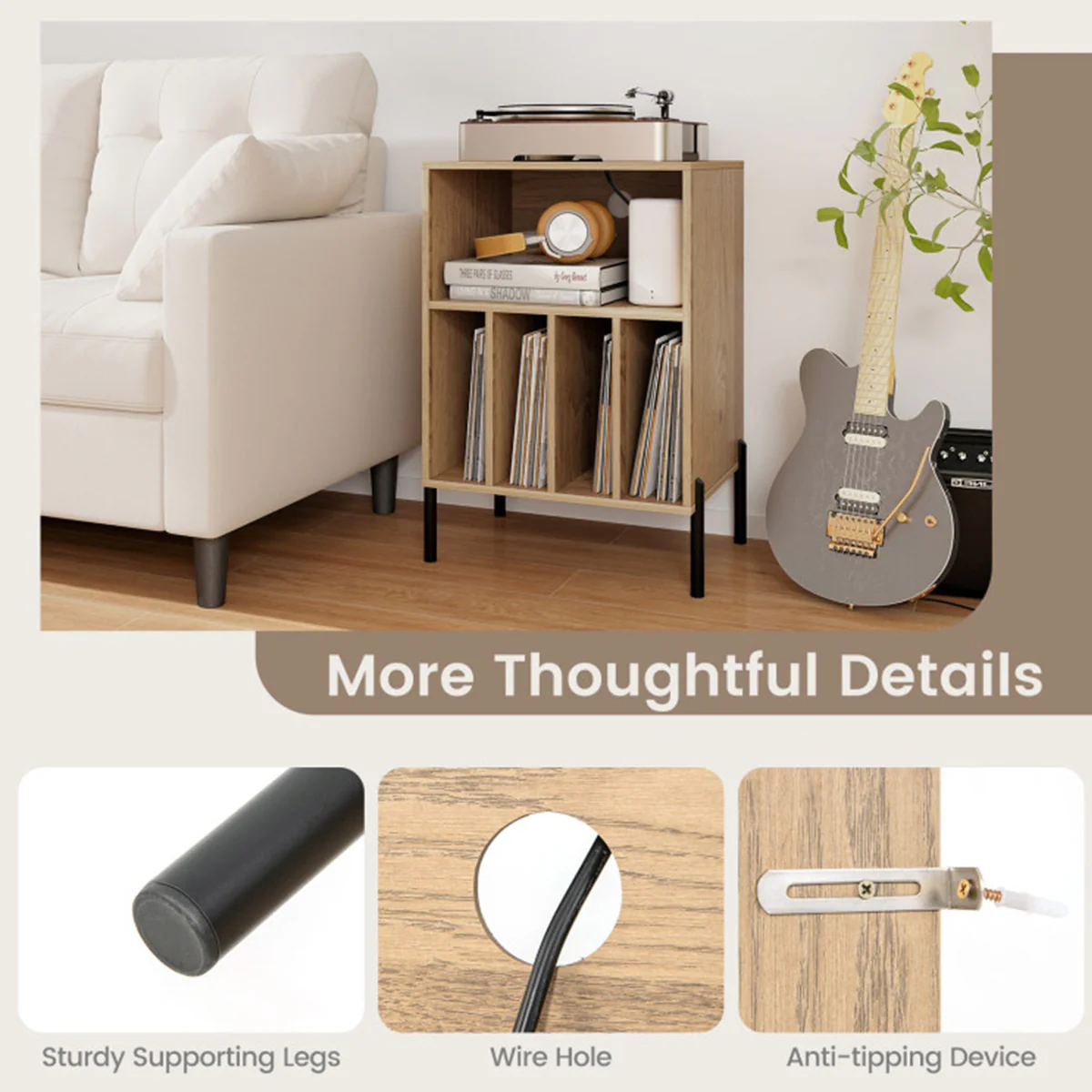 Record Player Storage Stand with Charging Station - Image 7