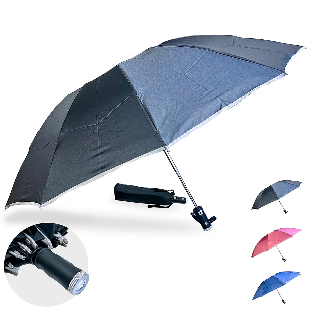 Reverse Folding Compact Umbrella with Flashlight - Image 3