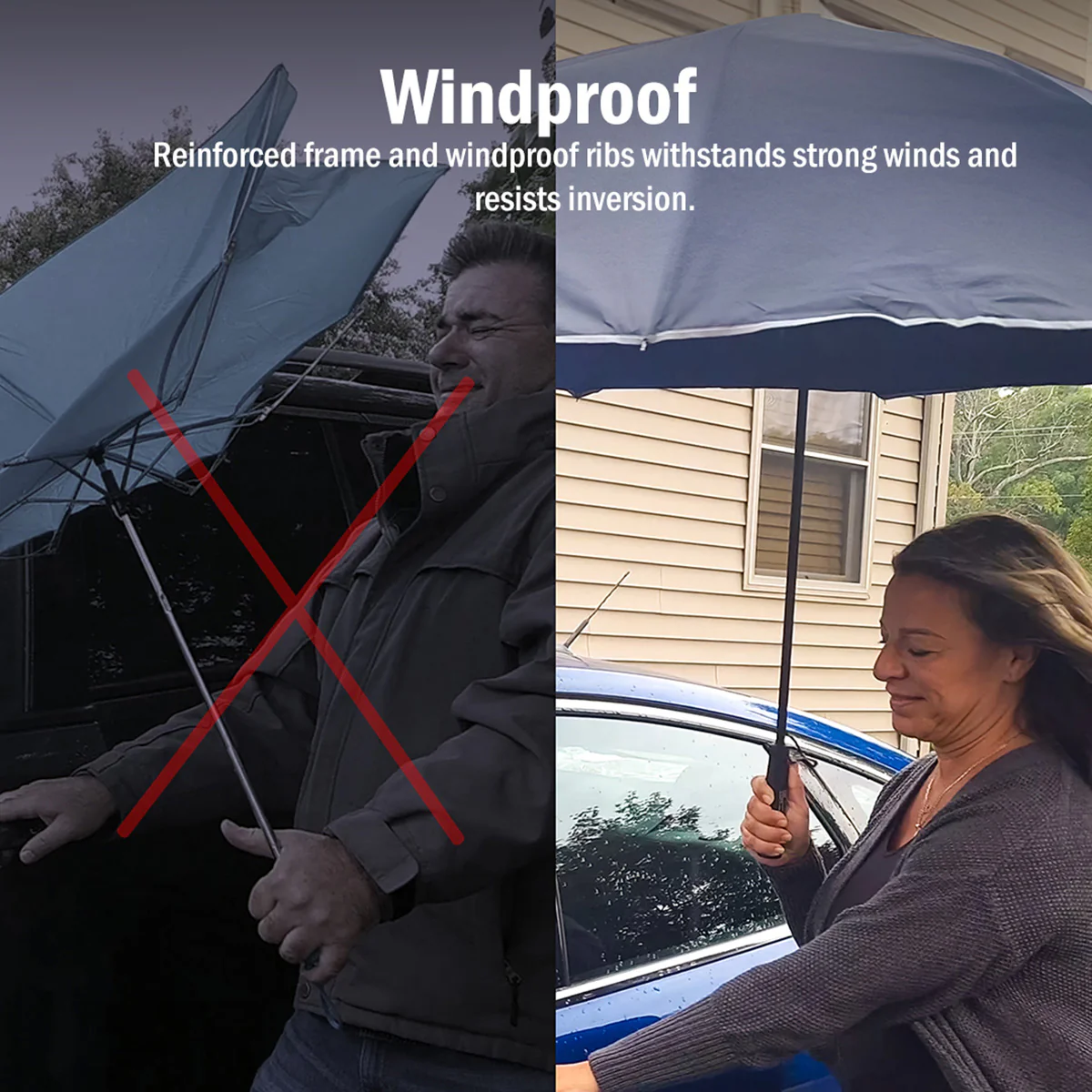 Reverse Folding Windproof Umbrella with Flashlight - Image 4
