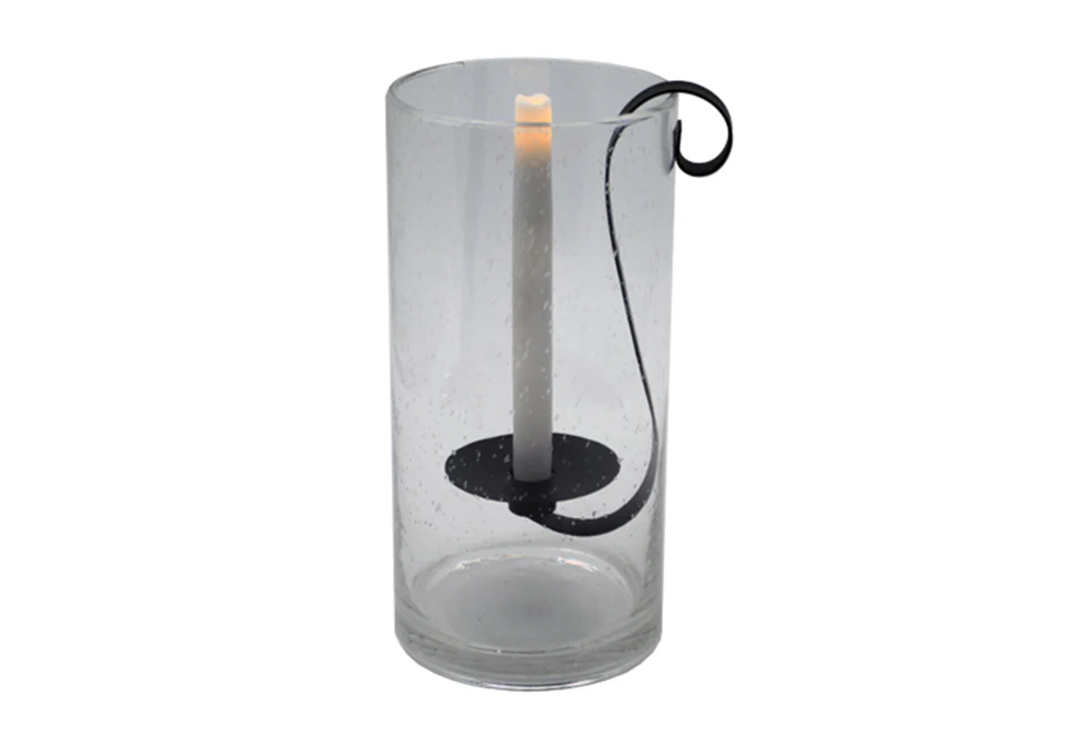 Rustic Hurricane with Flameless Wax Taper Candle - Image 2