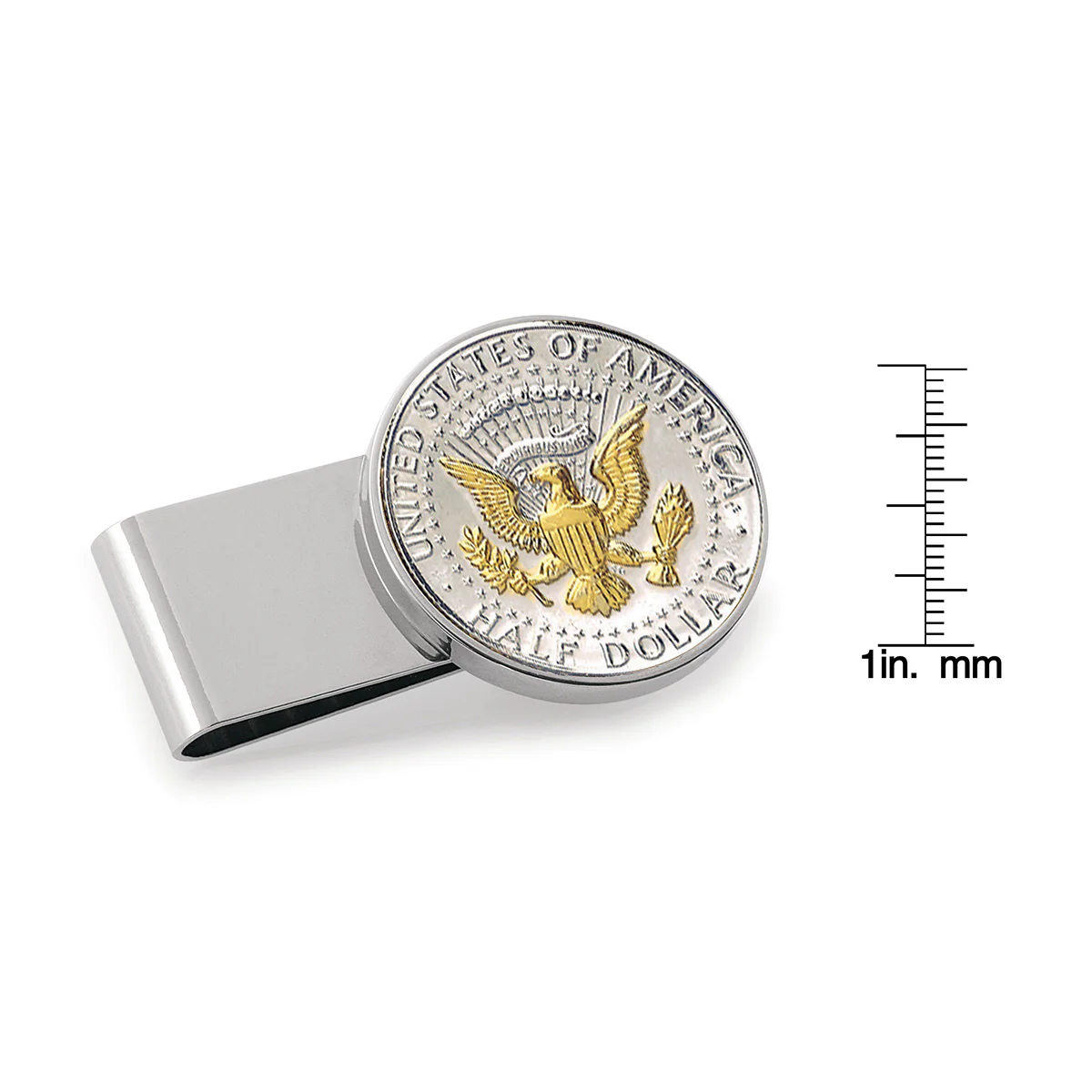 Selectively Gold-Layered Presidential Seal JFK Half Dollar Stainless Steel Silvertone Coin Money Clip - Image 3