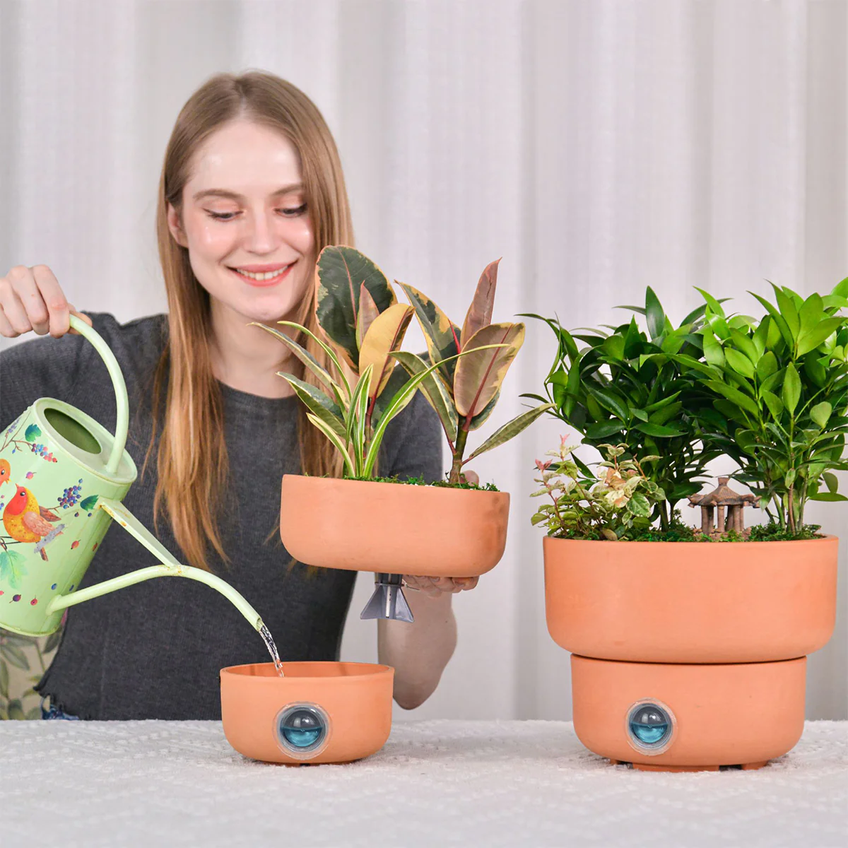 Self-Watering Low Bowl Pot System for Indoor Plants (Set of 2) - Image 10