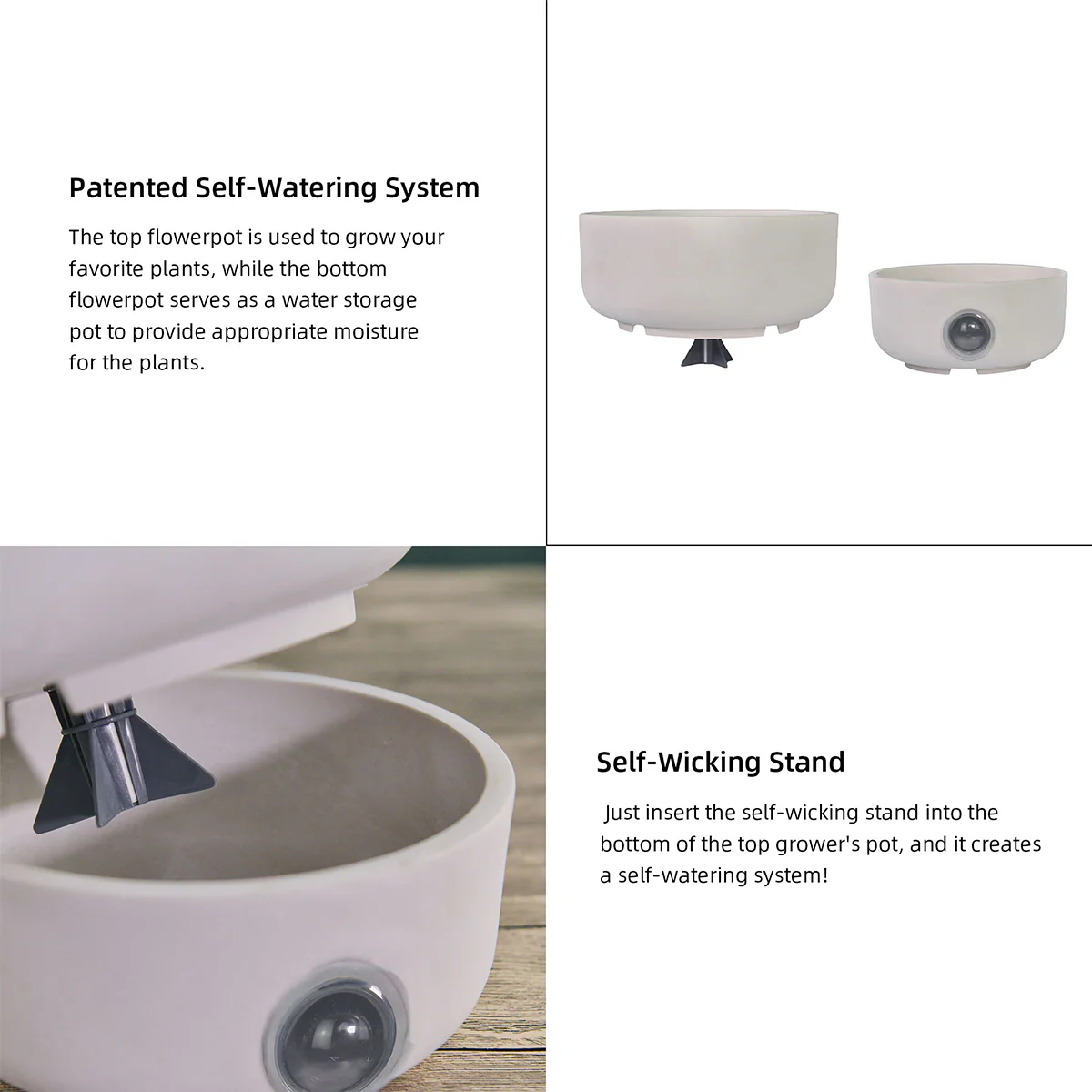 Self-Watering Low Bowl Pot System for Indoor Plants (Set of 2) - Image 4