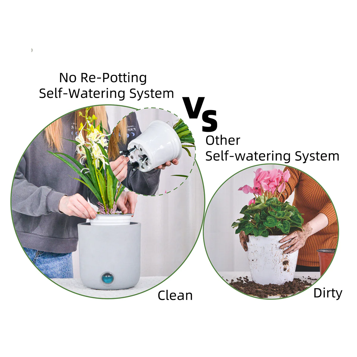 Self-Watering Tall Cylinder Pot System for Indoor Plants (Set of 3) - Image 4