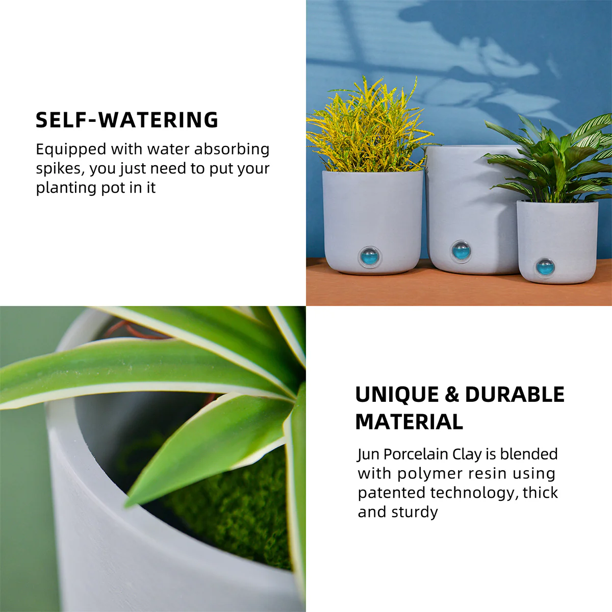 Self-Watering Tall Cylinder Pot System for Indoor Plants (Set of 3) - Image 5