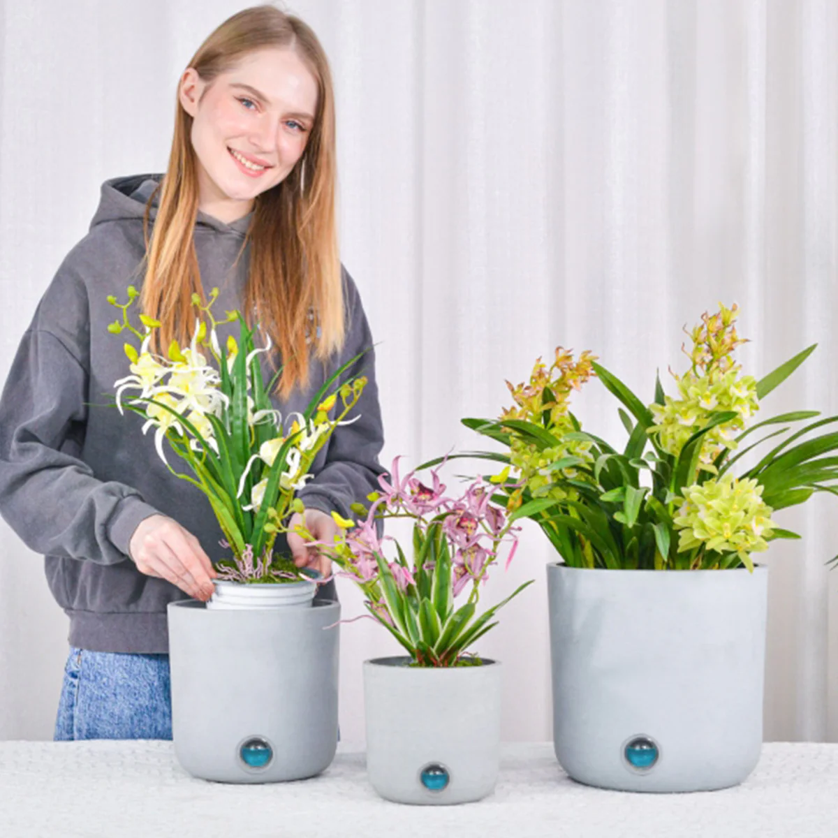 Self-Watering Tall Cylinder Pot System for Indoor Plants (Set of 3) - Image 8