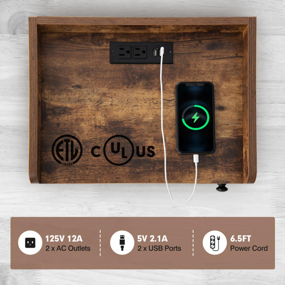 Side Table with Charging Station - Image 3