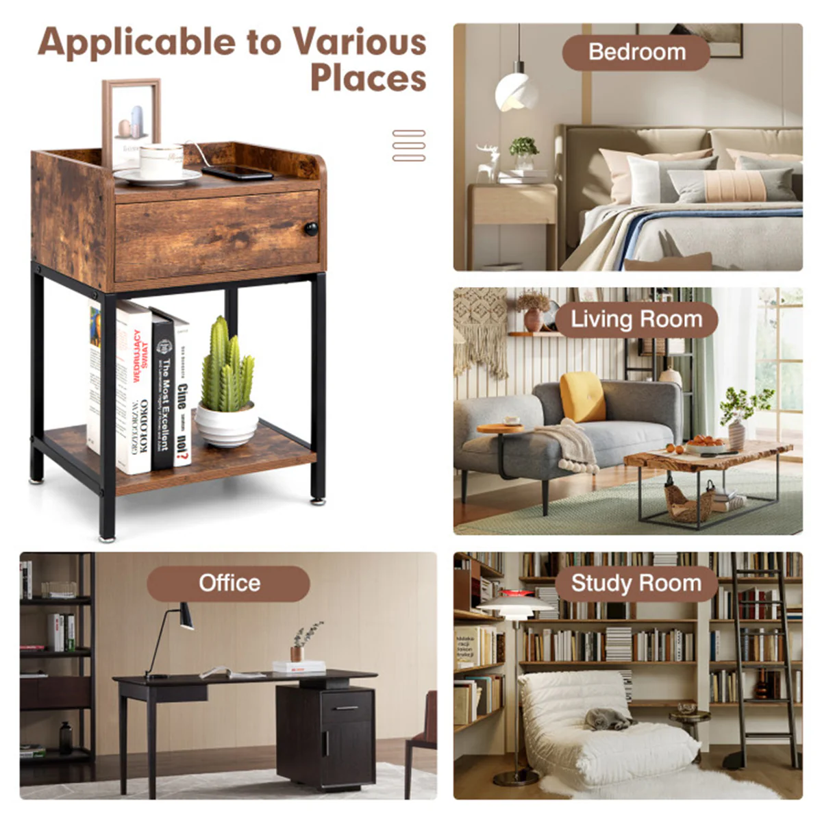 Side Table with Charging Station - Image 4