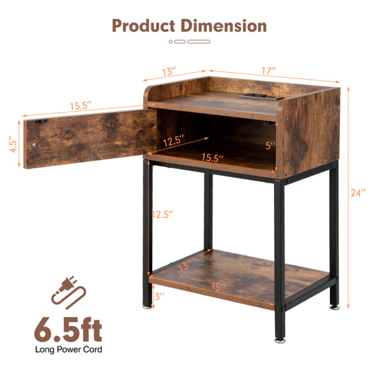Side Table with Charging Station - Image 7