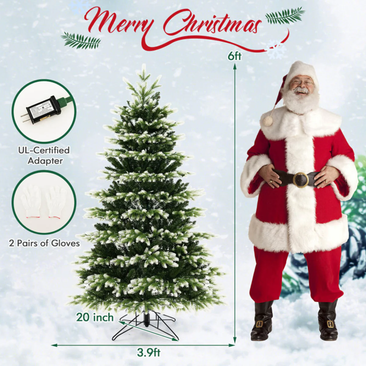 Snowy Tipped Pre-Lit Hinged Christmas Tree with Remote Control - Image 10