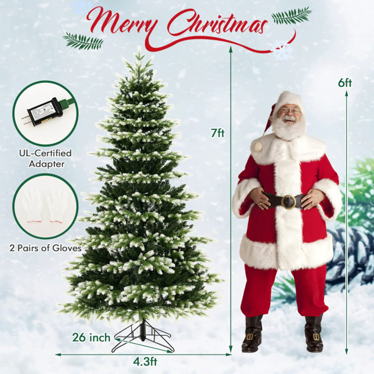 Snowy Tipped Pre-Lit Hinged Christmas Tree with Remote Control - Image 11