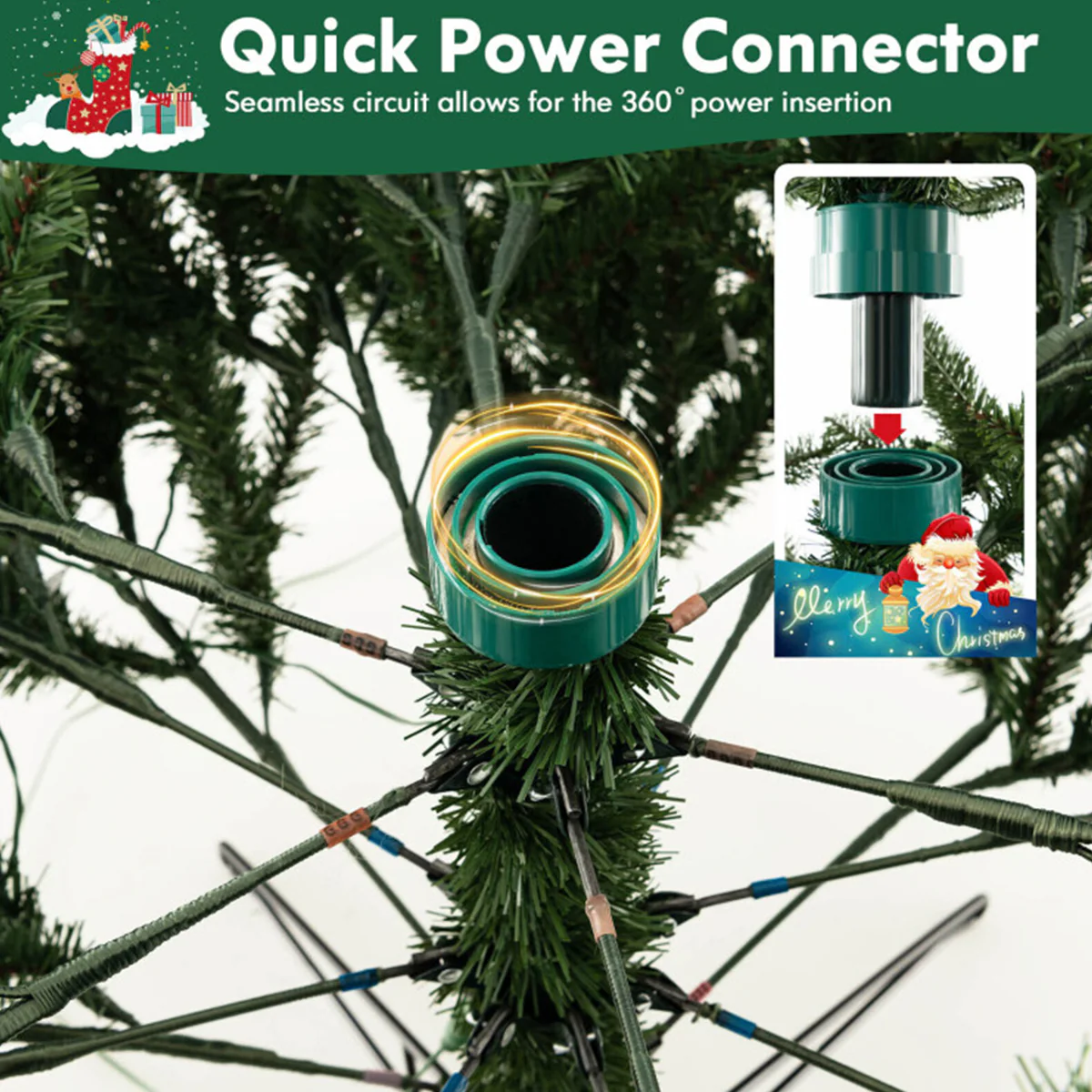 Snowy Tipped Pre-Lit Hinged Christmas Tree with Remote Control - Image 4