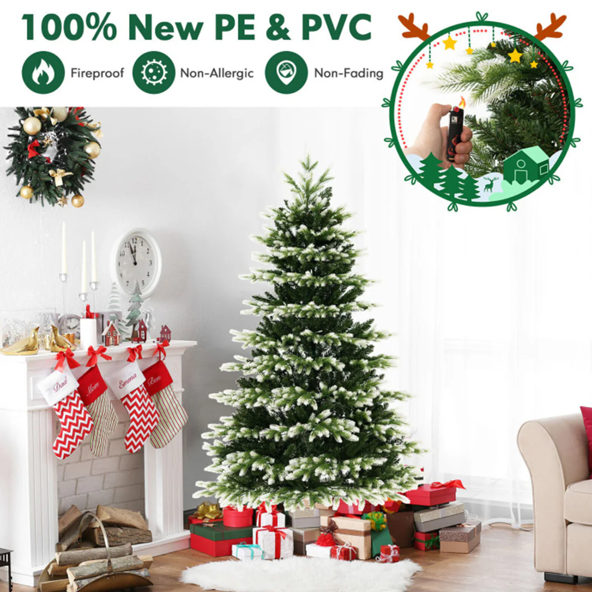 Snowy Tipped Pre-Lit Hinged Christmas Tree with Remote Control - Image 5
