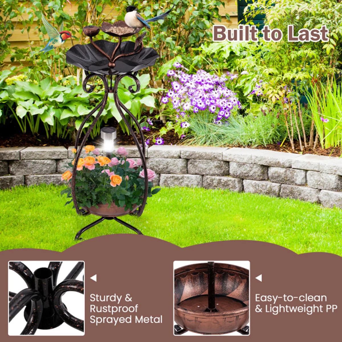 Solar Bird Bath Feeder and Planter - Image 15