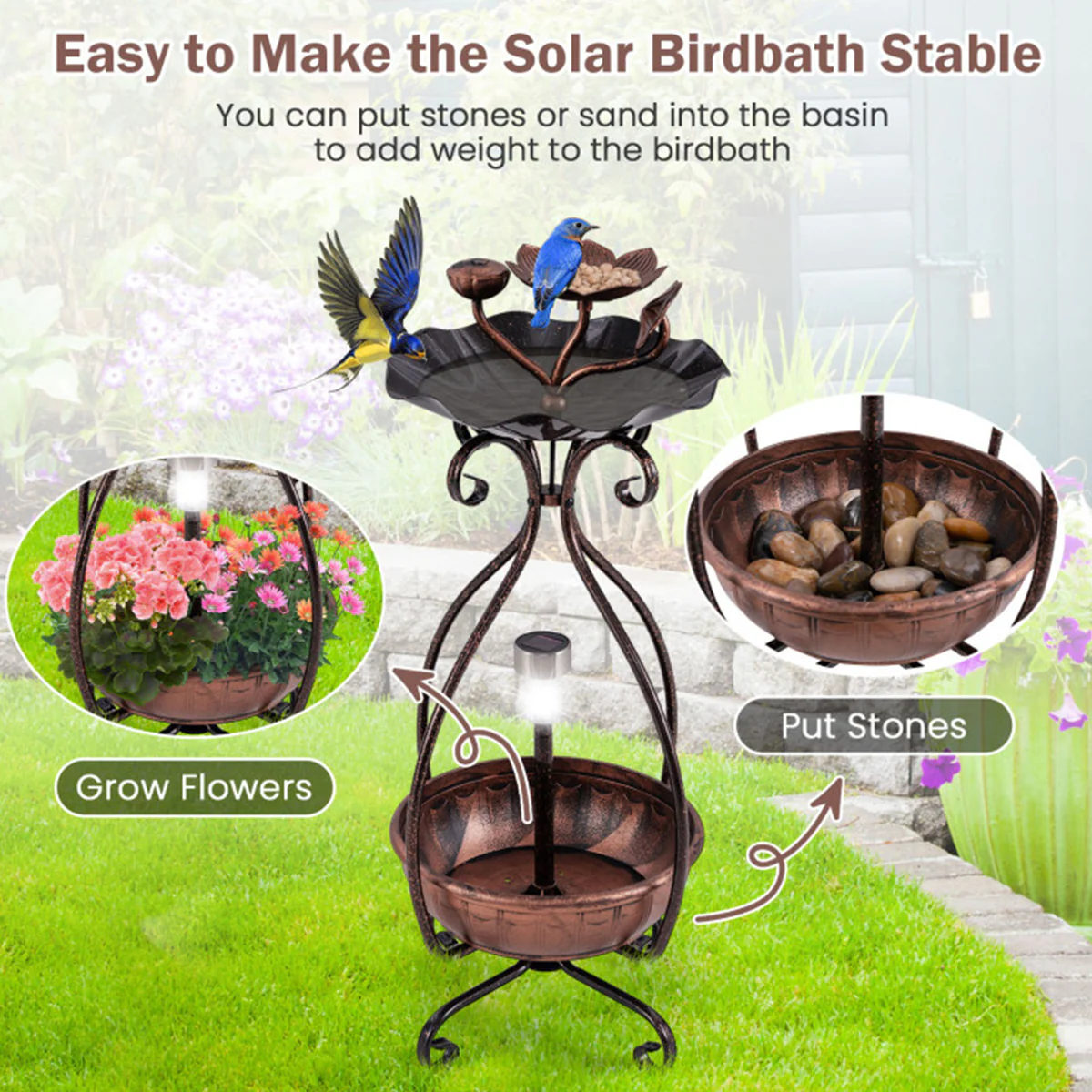 Solar Bird Bath Feeder and Planter - Image 18