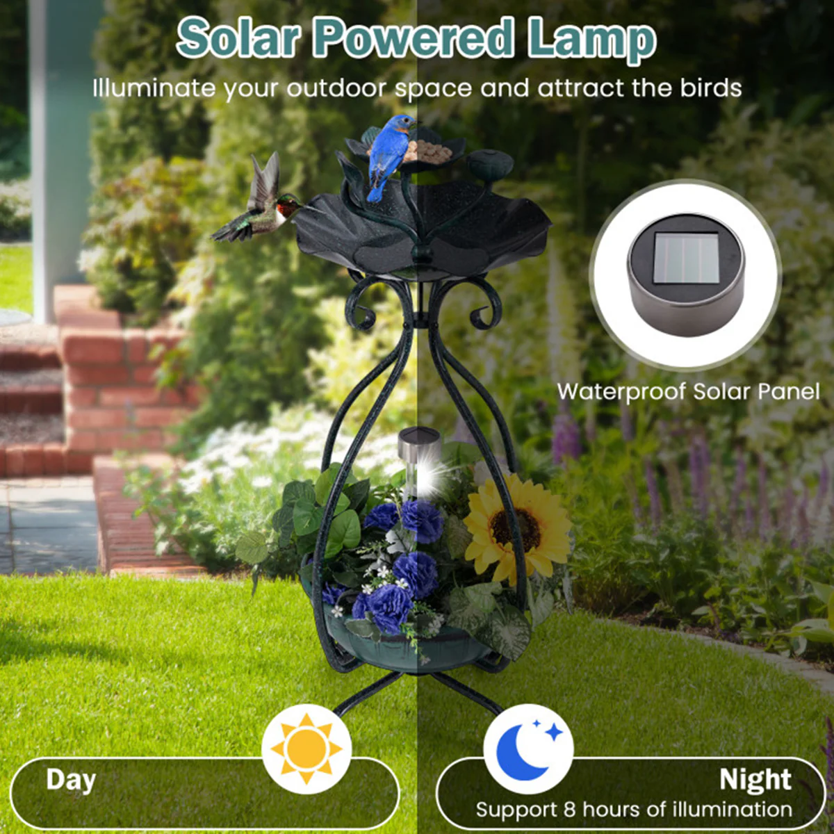 Solar Bird Bath Feeder and Planter - Image 3