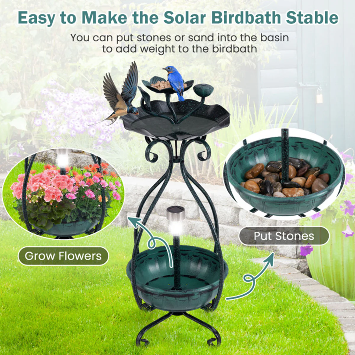 Solar Bird Bath Feeder and Planter - Image 4