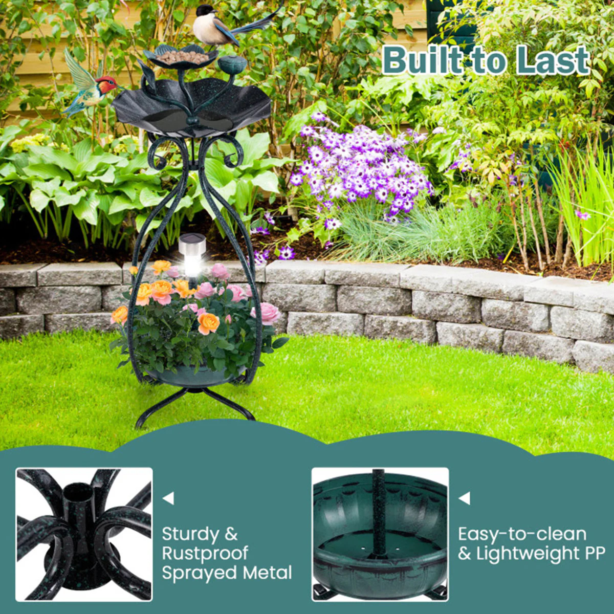 Solar Bird Bath Feeder and Planter - Image 6