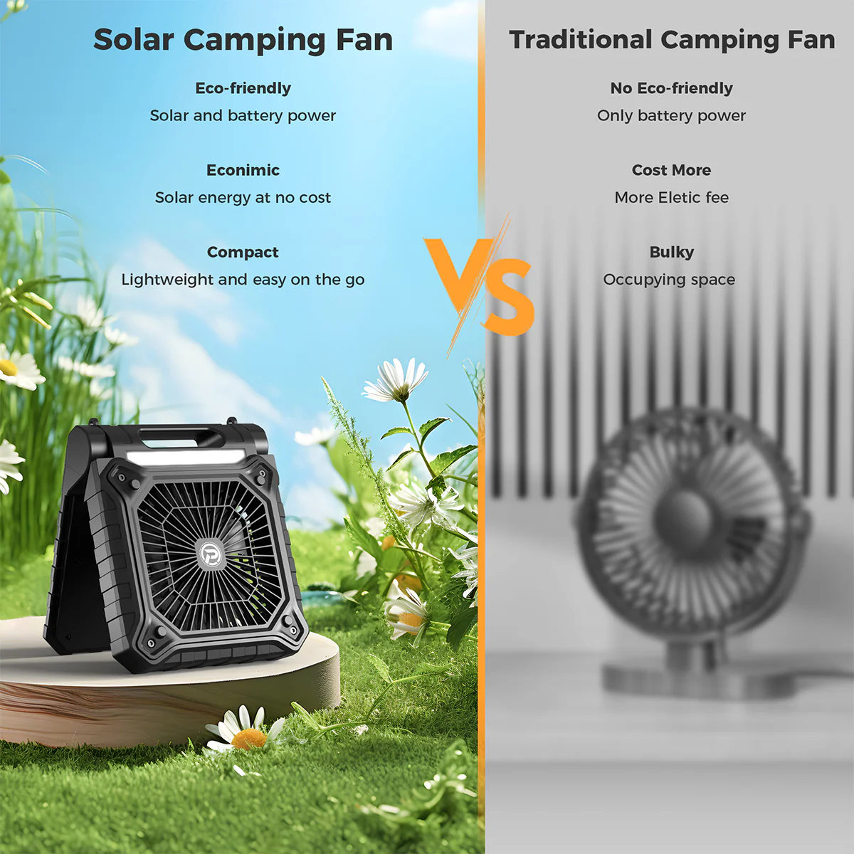 Solar Powered Fan with LED Lights - Image 2