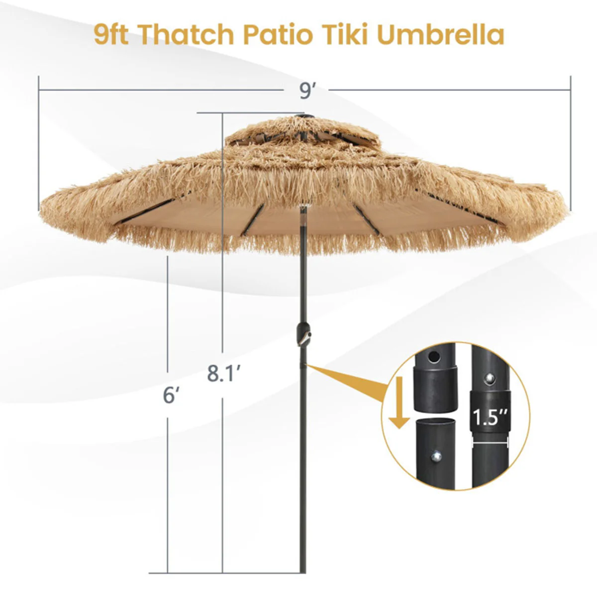 Solar Powered Tiki Patio Umbrella with Led Lights - Image 11