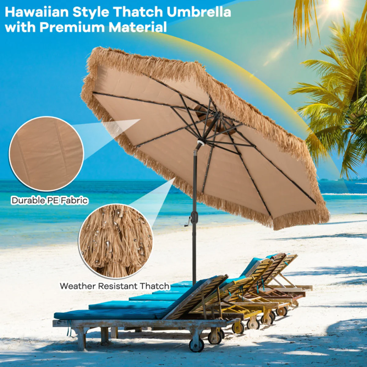 Solar Powered Tiki Patio Umbrella with Led Lights - Image 12