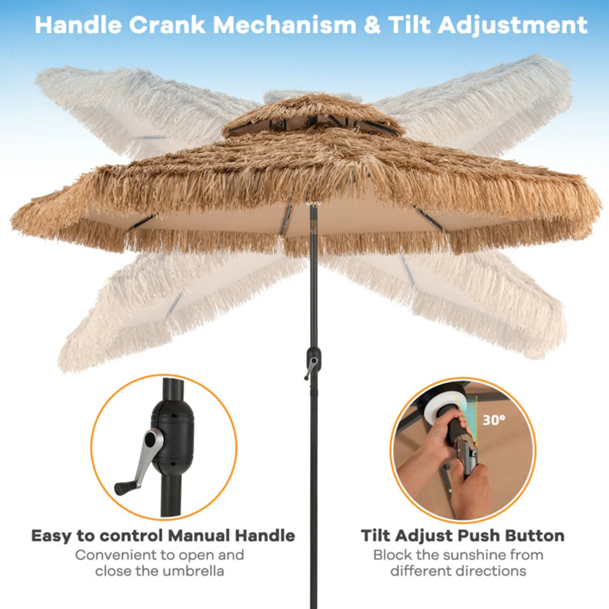 Solar Powered Tiki Patio Umbrella with Led Lights - Image 14