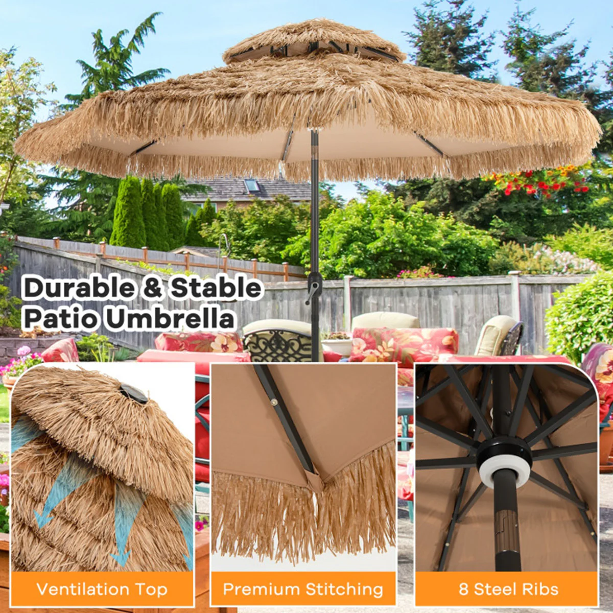 Solar Powered Tiki Patio Umbrella with Led Lights - Image 16