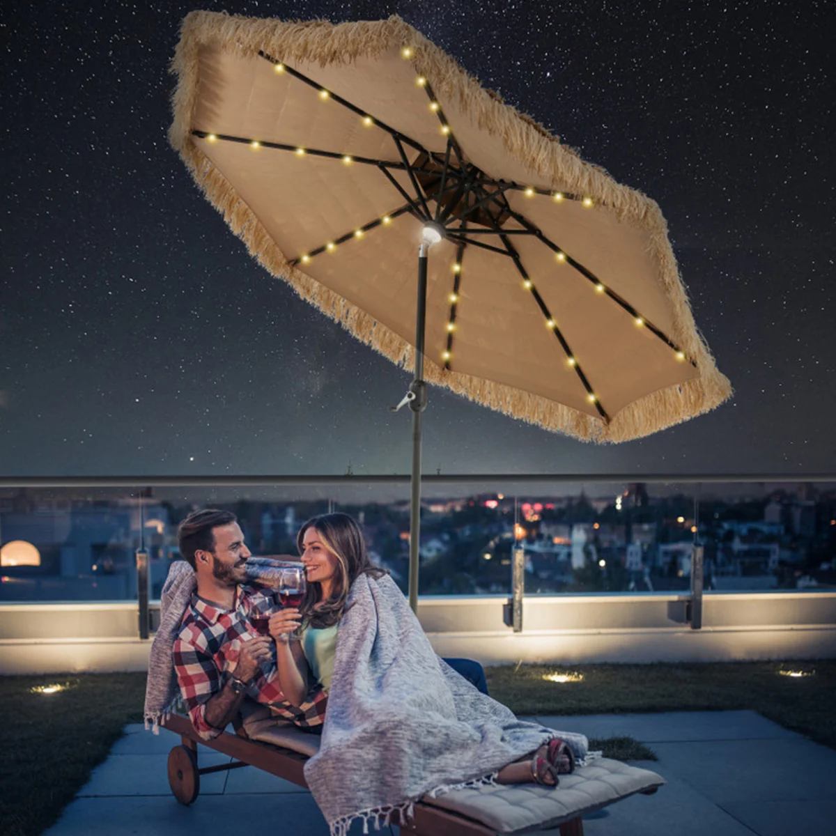 Solar Powered Tiki Patio Umbrella with Led Lights - Image 9