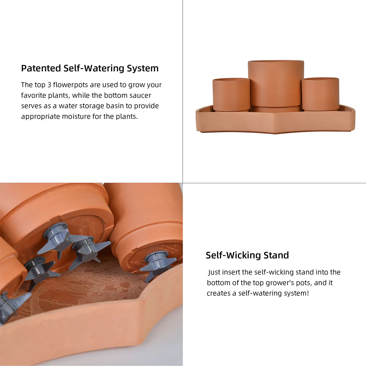 Tabletop Self-Watering Pot System for Indoor Plants (Set of 3) - Image 4