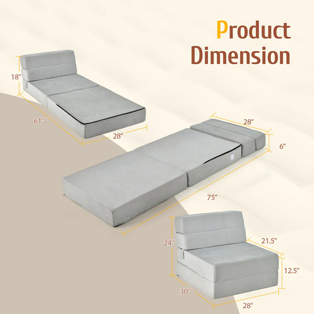 Tri-Fold Sleeper Sofa Bed - Image 7