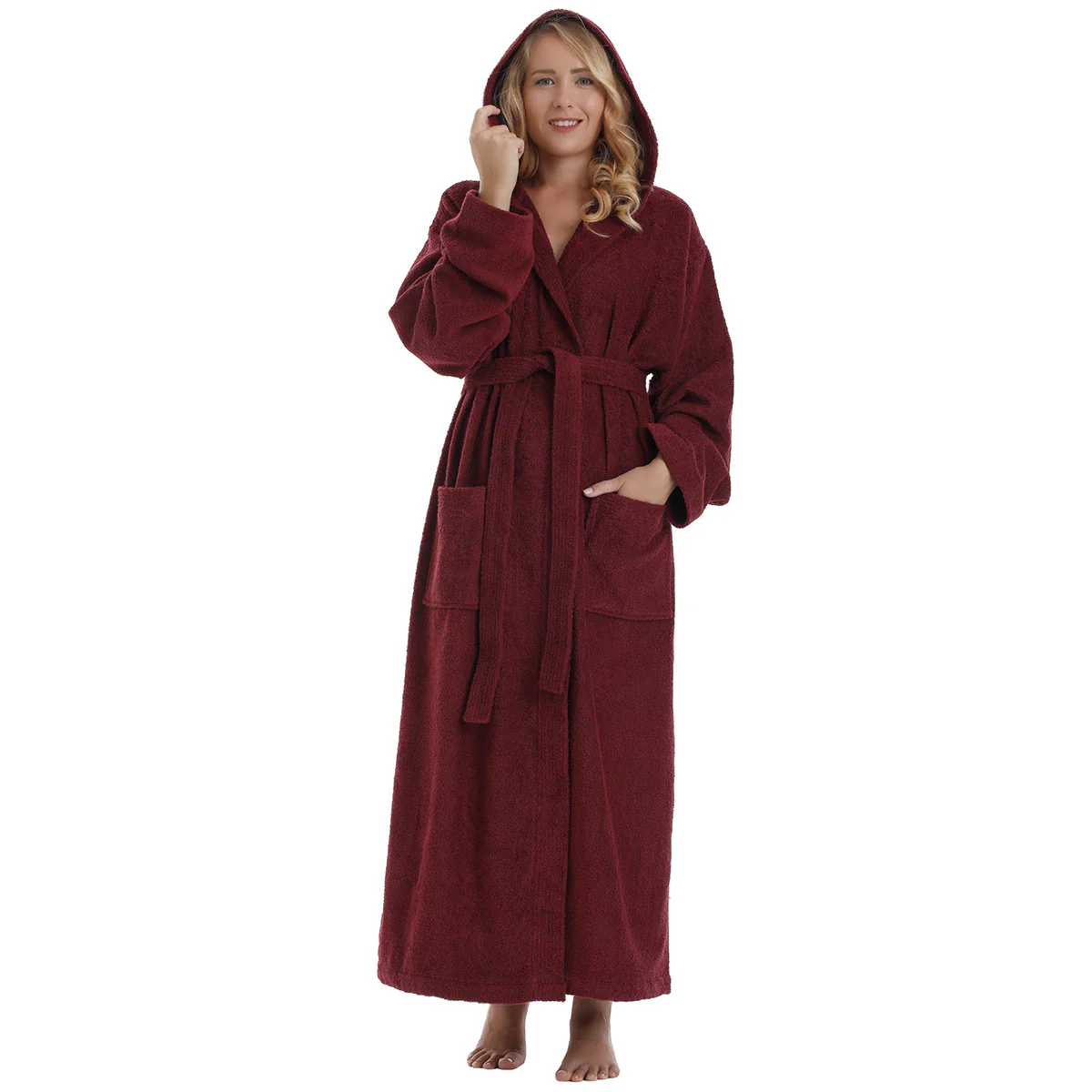 Turkish Cotton Ankle Length Hooded Bathrobe - Image 13