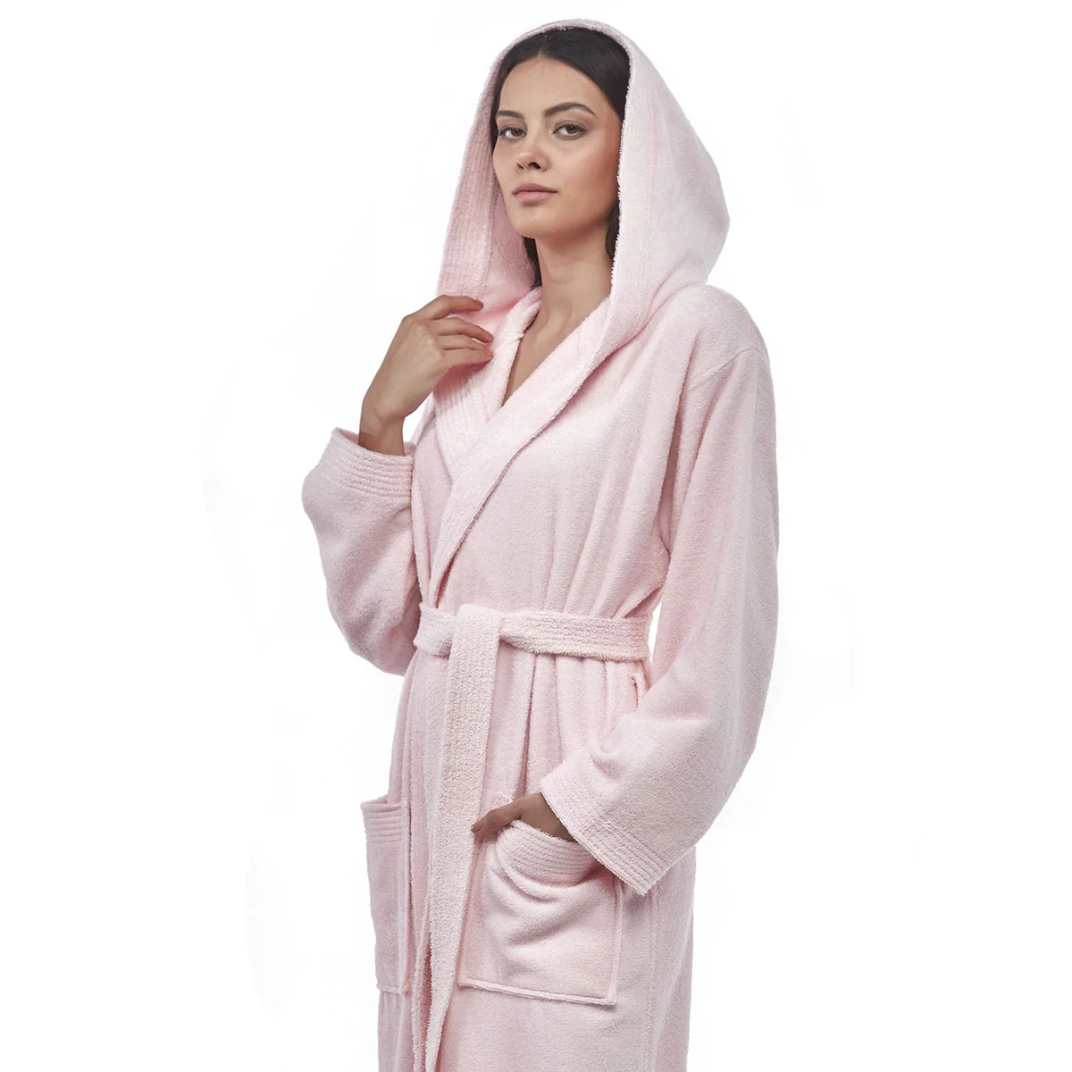 Turkish Cotton Ankle Length Hooded Bathrobe - Image 2