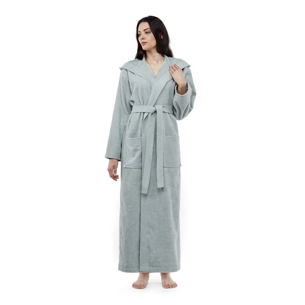 Turkish Cotton Ankle Length Hooded Bathrobe - Image 32