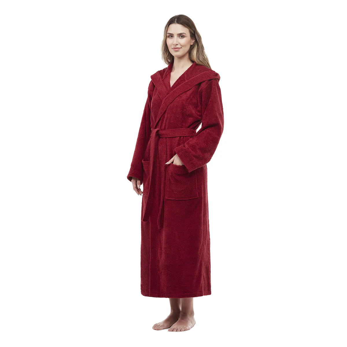 Turkish Cotton Mid-Calf Length Hooded Bathrobe - Image 2