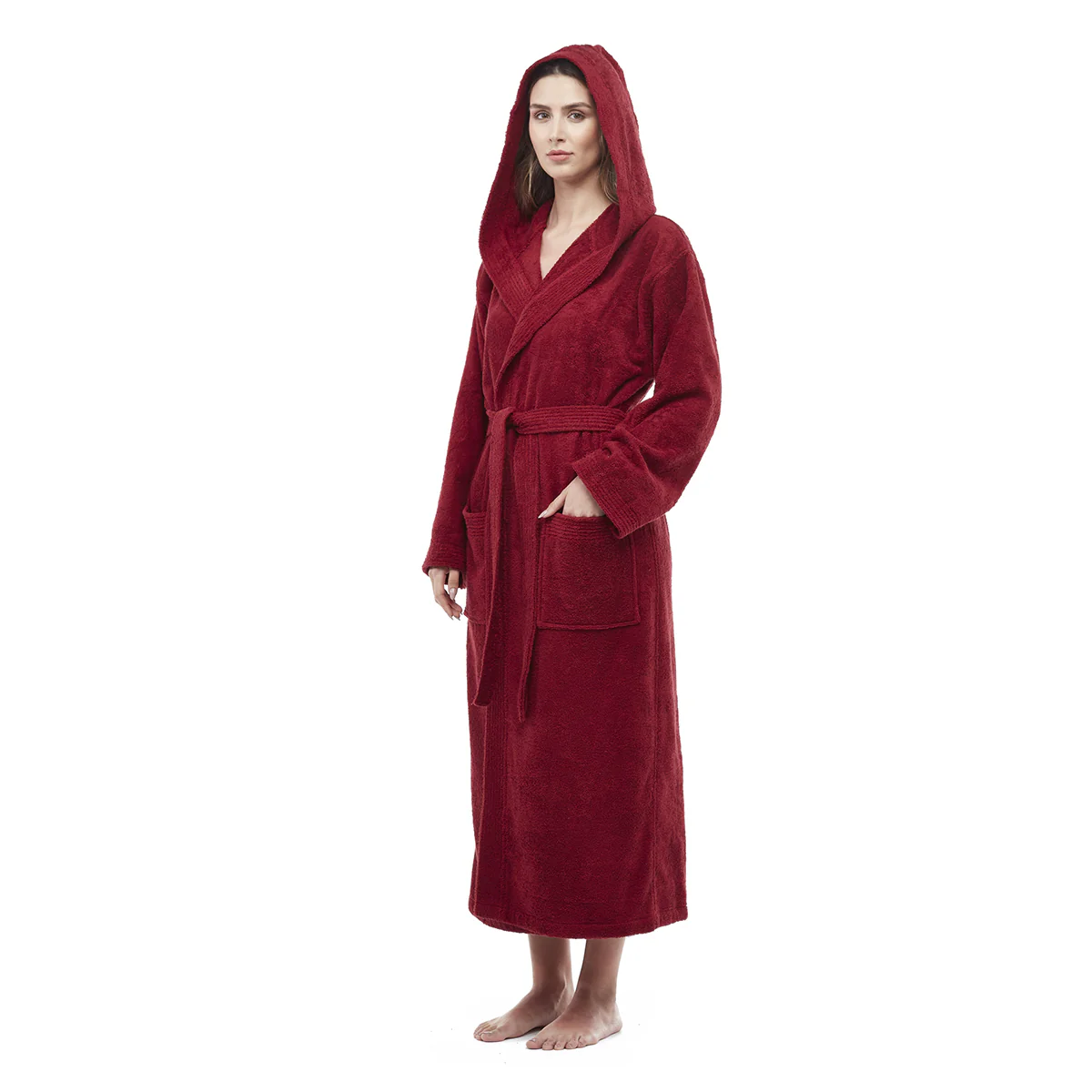 Turkish Cotton Mid-Calf Length Hooded Bathrobe - Image 3