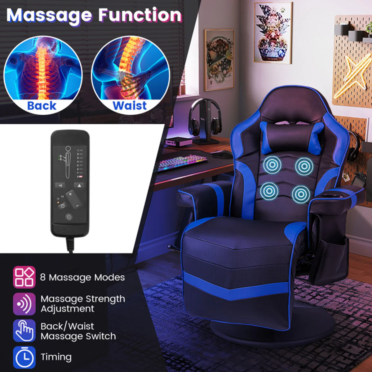 Video Gaming Massage Recliner Chair - Image 40
