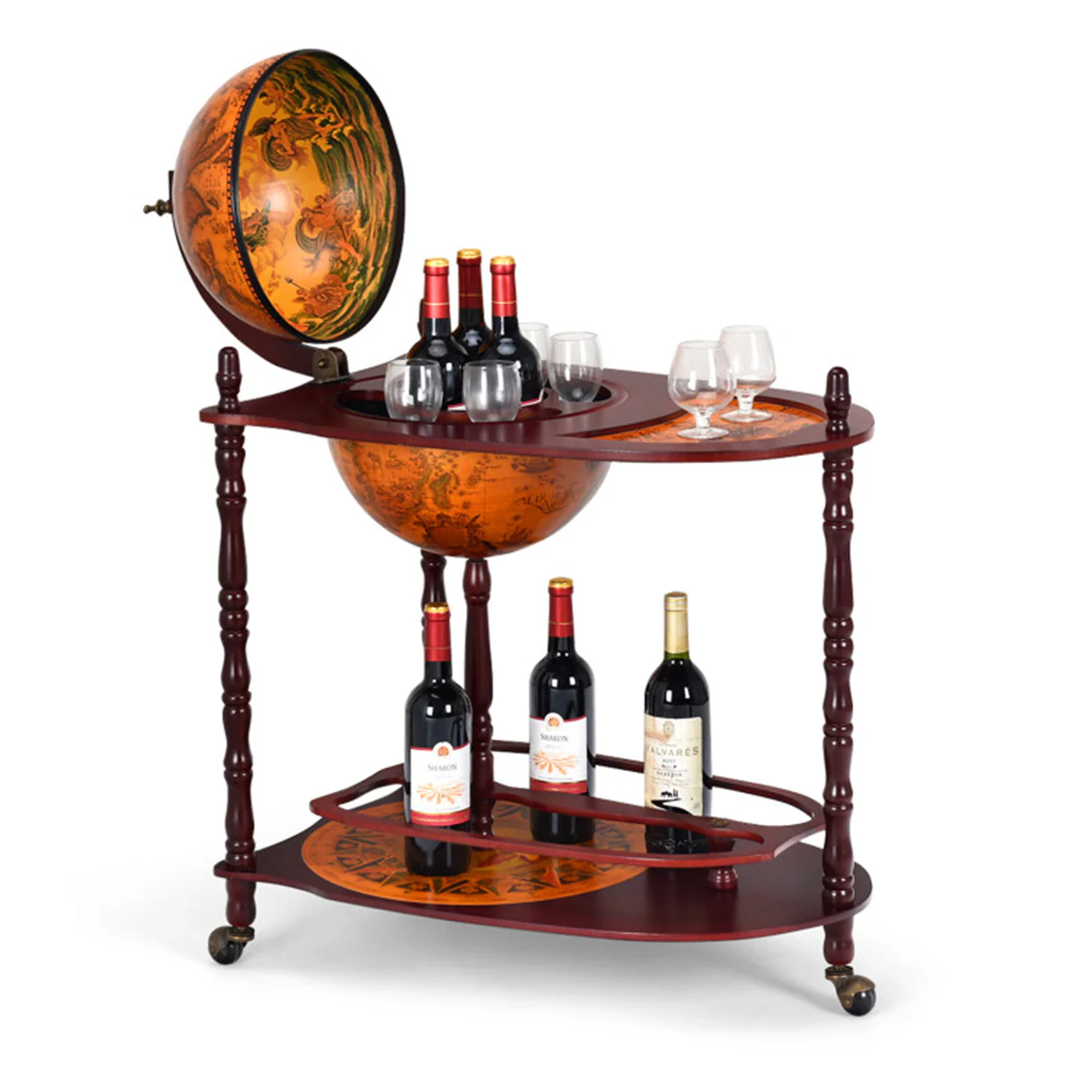 Vintage Globe Bar Cart with Extra Shelf - Image 10