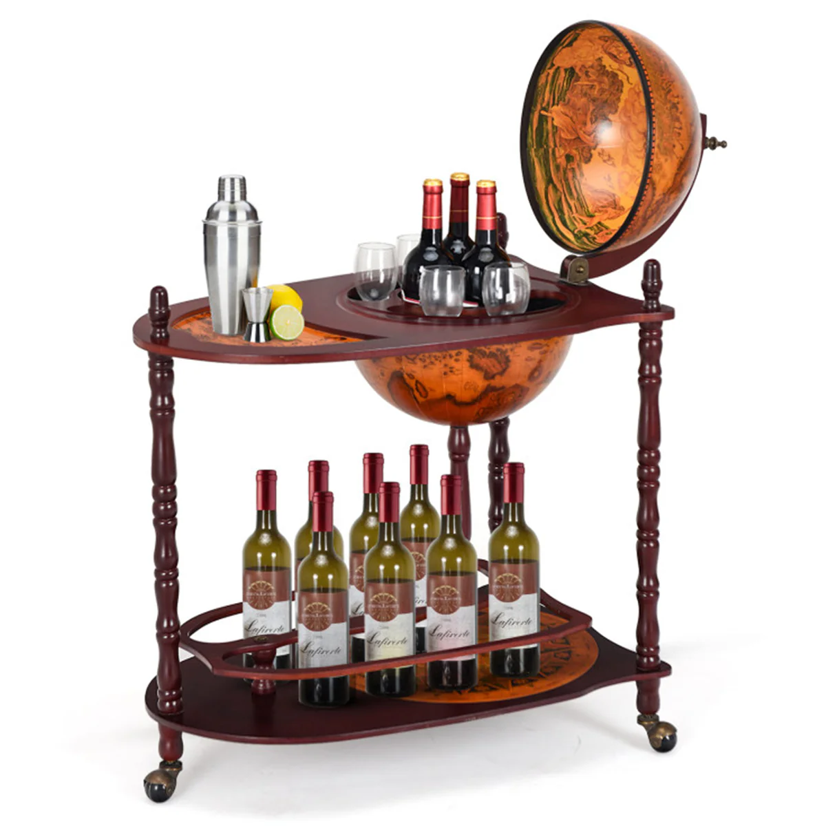 Vintage Globe Bar Cart with Extra Shelf - Image 2