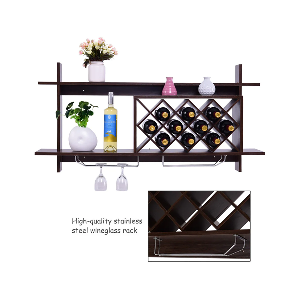 Wall Mount Wine Rack Organizer with Glass Holder - Image 3