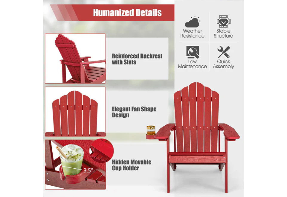Weather Resistant Outdoor Adirondack Chair with Cup Holder - Image 10