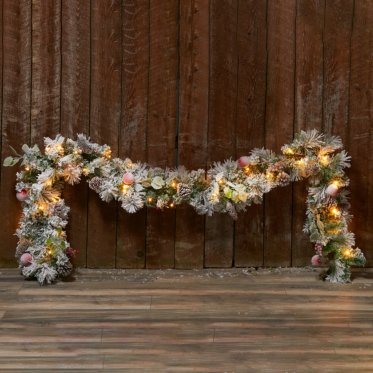 White Flocked 9-Ft. Cordless Pre-Lit Indoor/Outdoor Garland