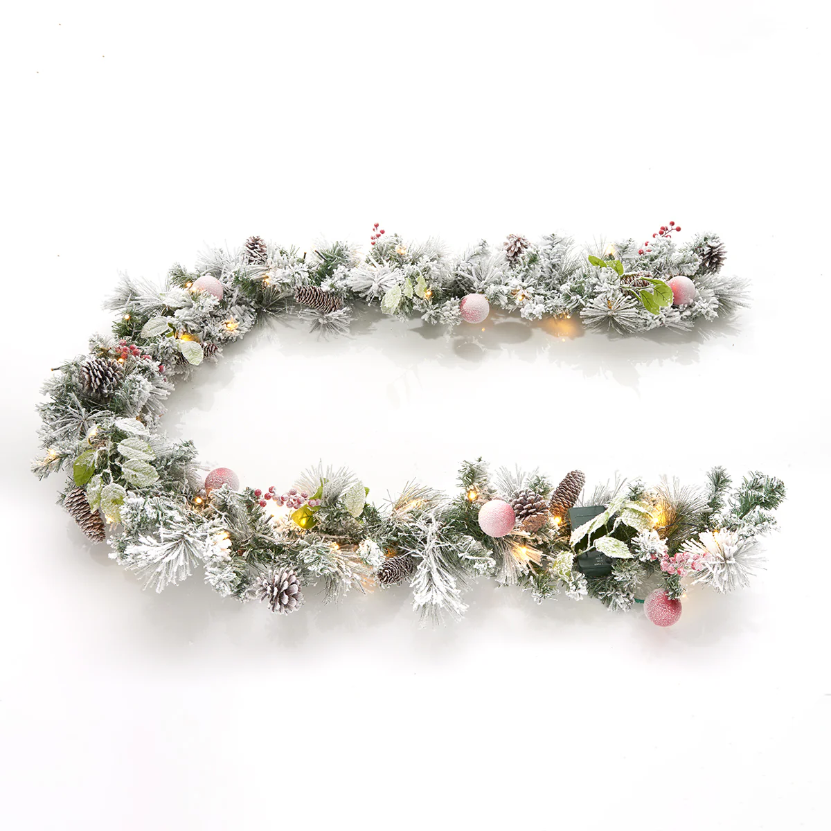 White Flocked 9-Ft. Cordless Pre-Lit Indoor/Outdoor Garland - Image 4
