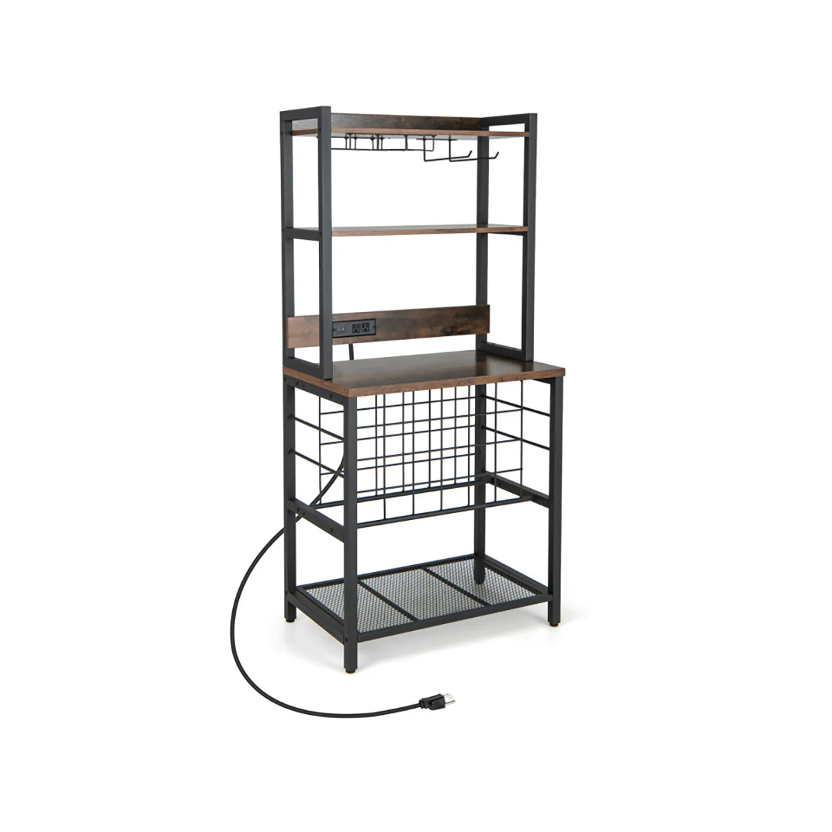Wine Bar Cabinet with 4 Tier Storage Shelves and Glass Holders - Image 10