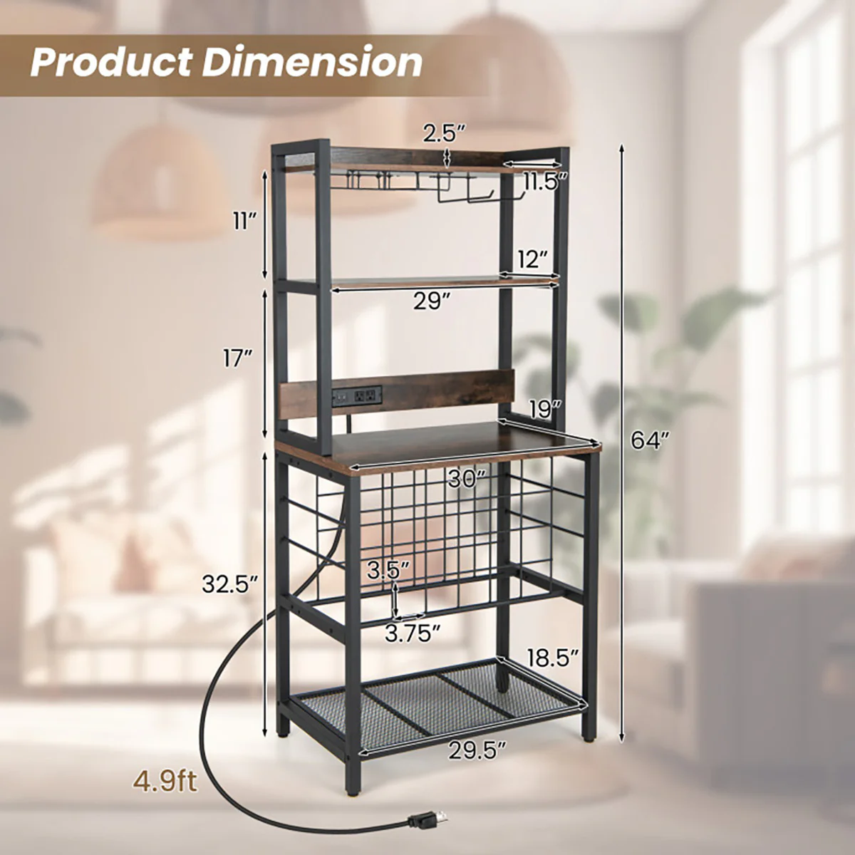 Wine Bar Cabinet with 4 Tier Storage Shelves and Glass Holders - Image 7
