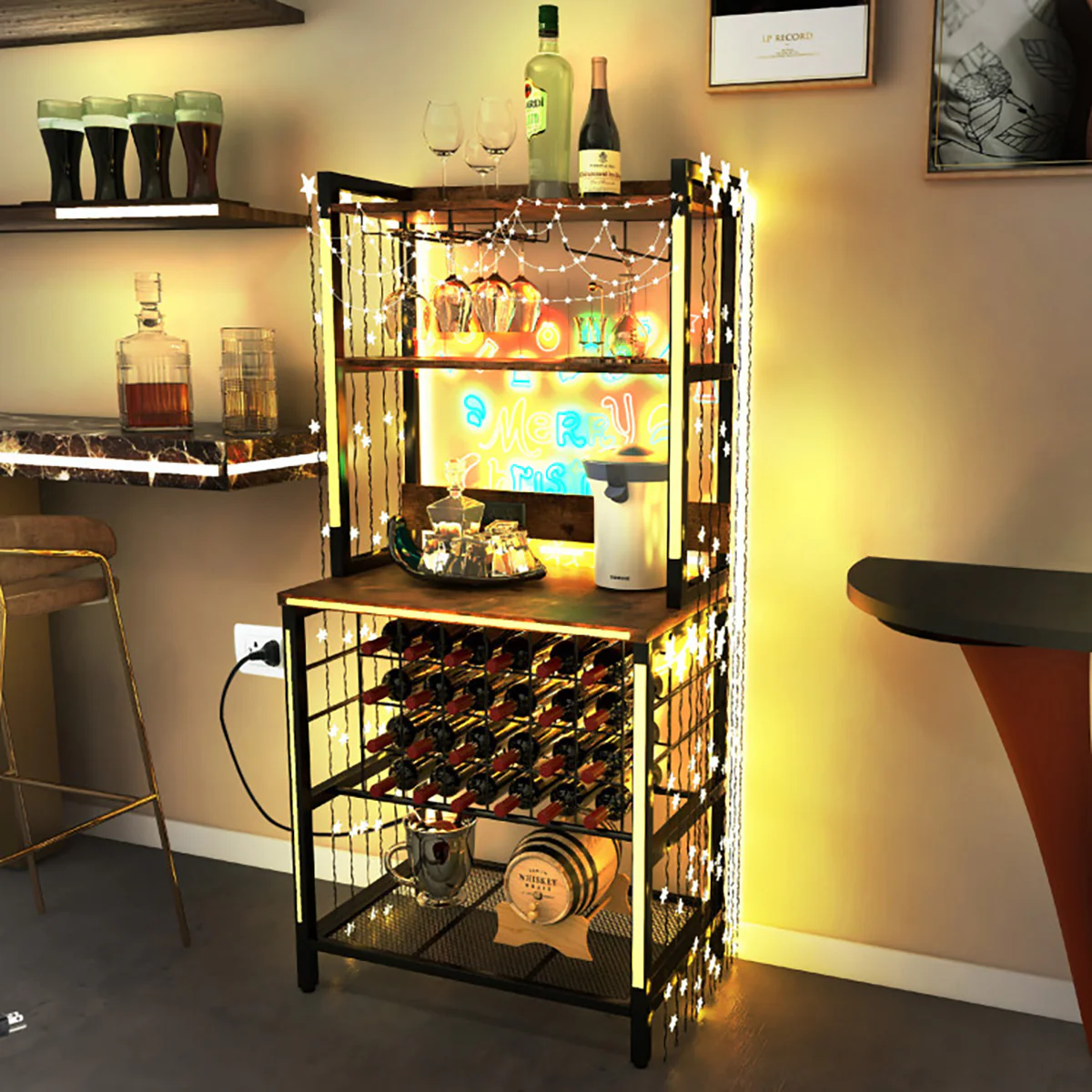 Wine Bar Cabinet with 4 Tier Storage Shelves and Glass Holders - Image 8